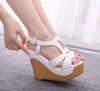 Fashion Platform Heels Shoes Women Gold Sandals High Heels Shoes Buckle Cross with Zipper Wedding Shoes Block Heel Shoe Ladies Sandals