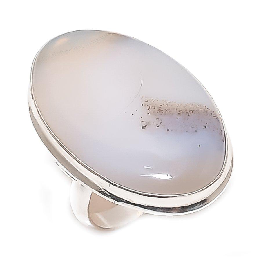 Natural Russian Dendritic 925 Sterling Silver Jewelry Ring Size 7.5 B9D74