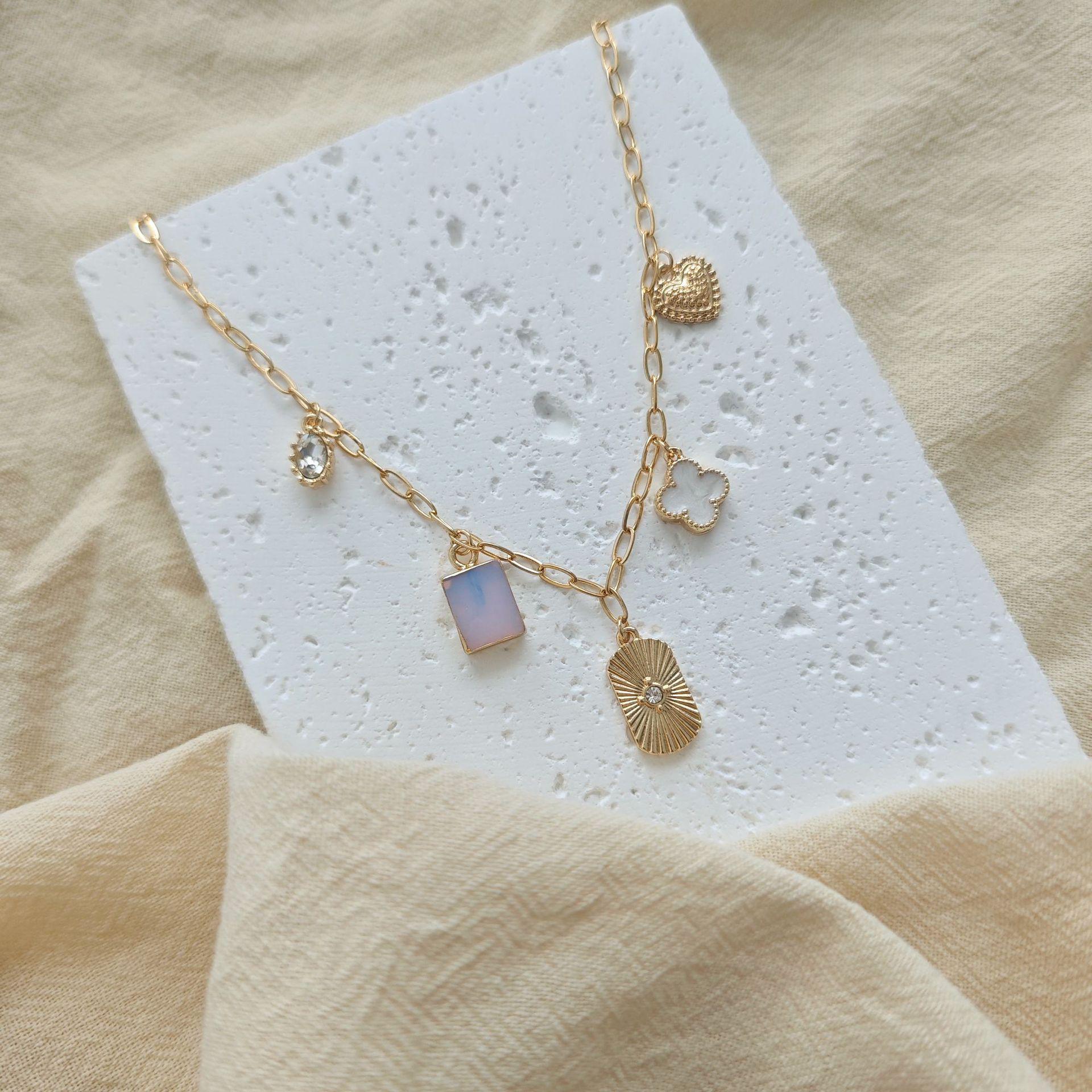 Korean Gold Clover Heart Pendant Necklace - Women s Elegant Style