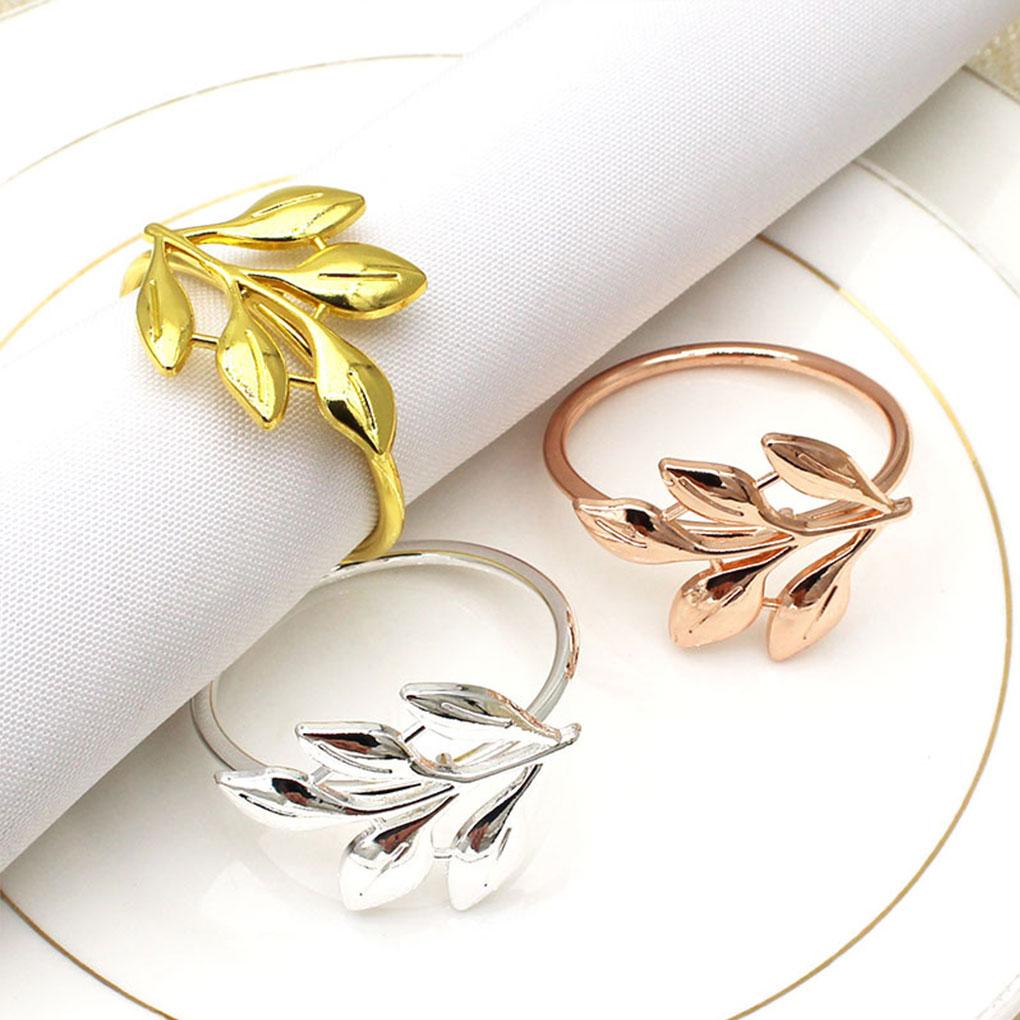 Valentine Napkins Plated Leaf Design Buckle Holders Napkin Rings Decorations Table Setting for Everyday Use Party Supplies