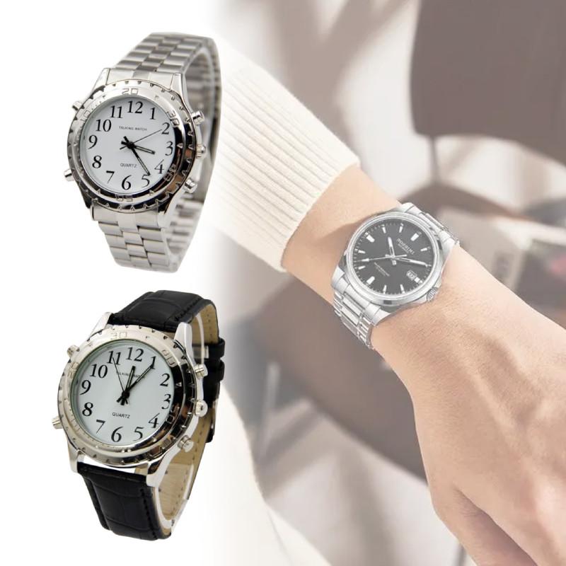 Friendly Analog Blind Elderly Report Time Watch Quartz Stainless Steel Supplies
