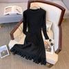 Plus Size Women's Slimming Knit Dress - Over-the-Knee French Style for Autumn/Winter, Perfect Base Layer or Coat Companion.
