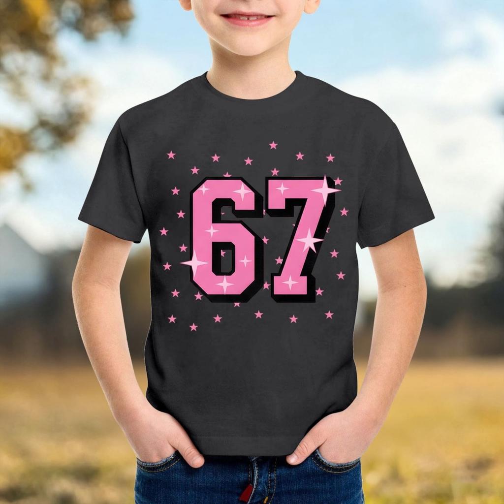 Fashion Minimalist Number 67 T-Shirt for Children Summer Vintage T-Shirts Round Neck Hippie Tees Oversized Casual Top Clothing