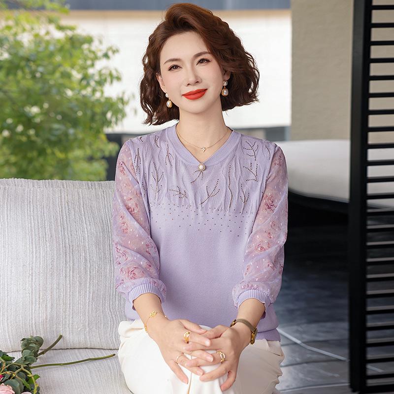 

Spring-Autumn Knit Top: Fashionable Seven-Point Sleeve for Middle-Aged and Elderly Women 3XL [Recommended 140-160 jin]