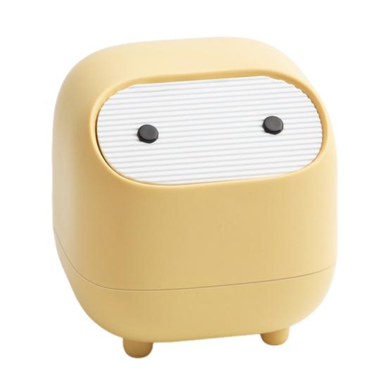 Desktop Trash Can with Folding Cover Press-Type Opening Mechanism Compact Size Cartoon Shape Trash Bin