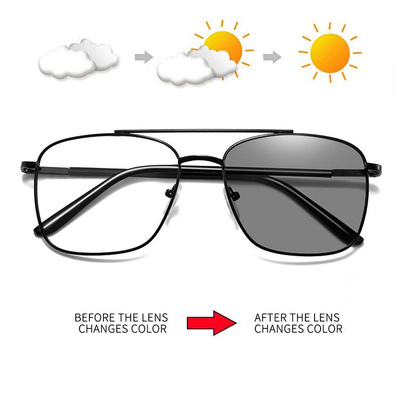 Fashion Retro Pochromic Glasses Vintage Square Frame Chameleon Eyewear Women Men Color Change Sunglasses