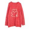 Color Block Cartoon Embroidered Knit Sweater - Women's Autumn/Winter Crew Neck Pullover with Long Sleeves