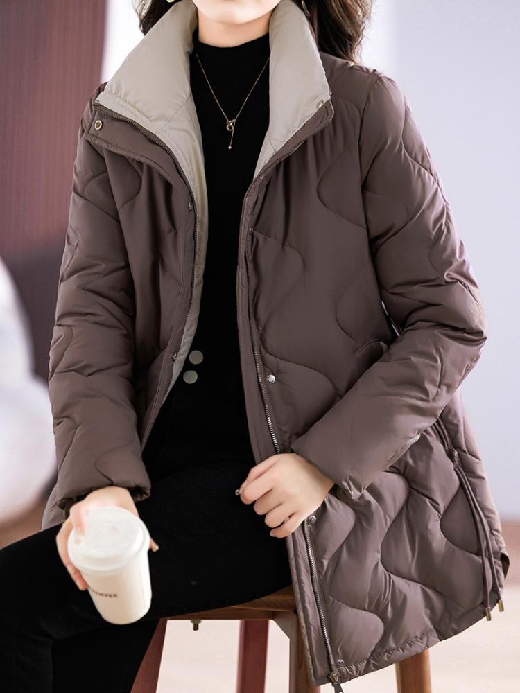 Women's Lightweight Padded Cotton Jacket, Casual Polyester Coat, Short Sleeve, Solid Color, Regular Fit, H-Shape, Woven Fabric