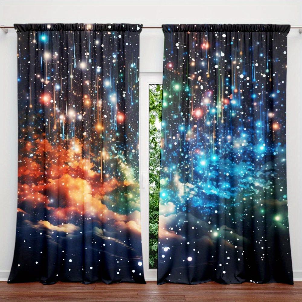 2pcs Colorful Galaxy Style Printed Curtain for Home Decor - Rod Pocket Window Treatment for Bedroom, Office, Kitchen,Living Room