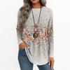 Women's Casual Plus SizeLong Sleeved Round Neck Vintage Ethnic Printing T-shirt Top Pullover