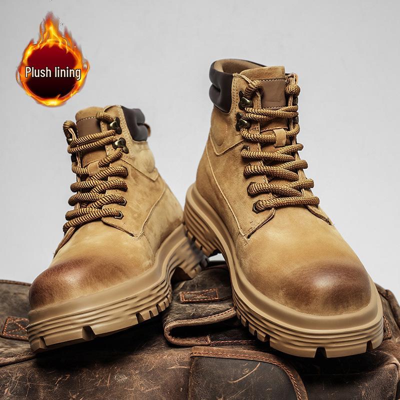 

Мужские ботильоны из натуральной кожи с флисовой подкладкой - Осень/Зима, высокие, в британском стиле, рабочая одежда. 39