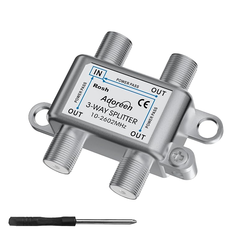 Adoreen 2-Way Coaxial Cable Splitter, 10-2602MHz Mini Bi-Directional Digital Signal RG6/RG59 Coax Indoor&Outdoor for CATV, Satellite, Antenna, MoCA,
