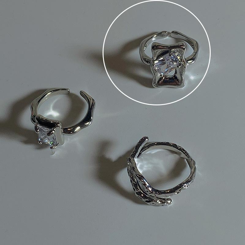 Trendy Geometric Mirror Finish Adjustable Ring Featuring Shimmering Zircon Stones Couples For