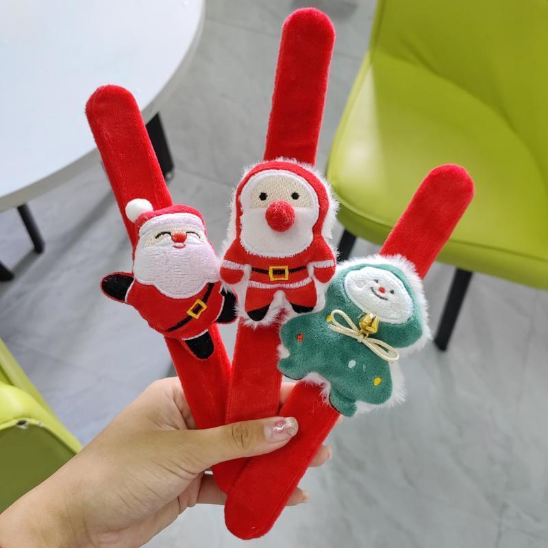 Kawaii Christmas Clap Bracelet Cartoon Plush Elk Snowman Papa Circle Funny Kids Wrist Band For Xmas New Year Party Guests Gift