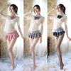 Sexy Fun Student Uniform Transparent Shirt Bow Plaid Pleated Skirt Set, Love, Fun Underwear