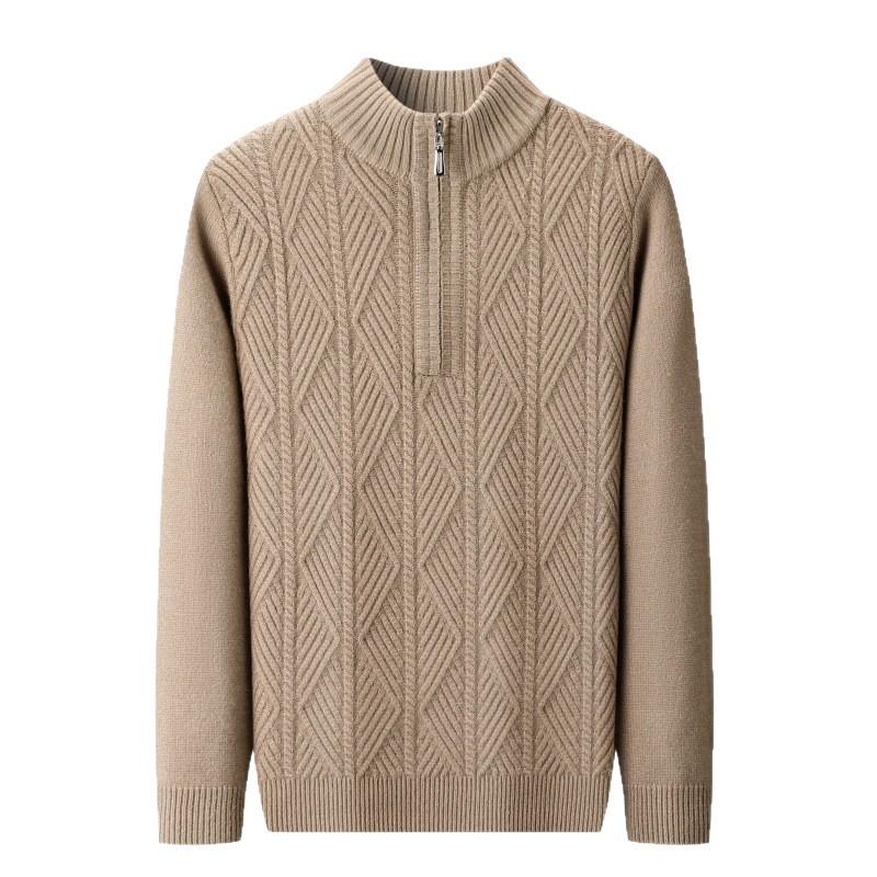 Men's Thick Warm Half-Zip Knit Sweater - Business Casual Pullover for Autumn/Winter