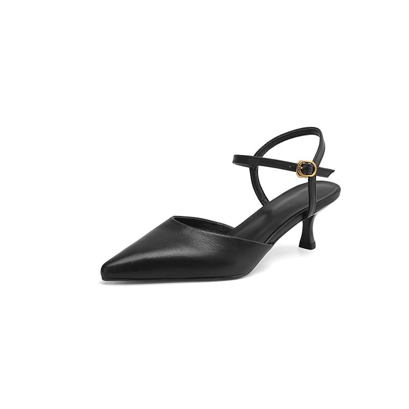Fashion 2025 Summer Sandals Genuine Leather Fashion Women Shoes Pointed Toe High Heel Women Pumps Cover Toe Sandals for Women Handmade