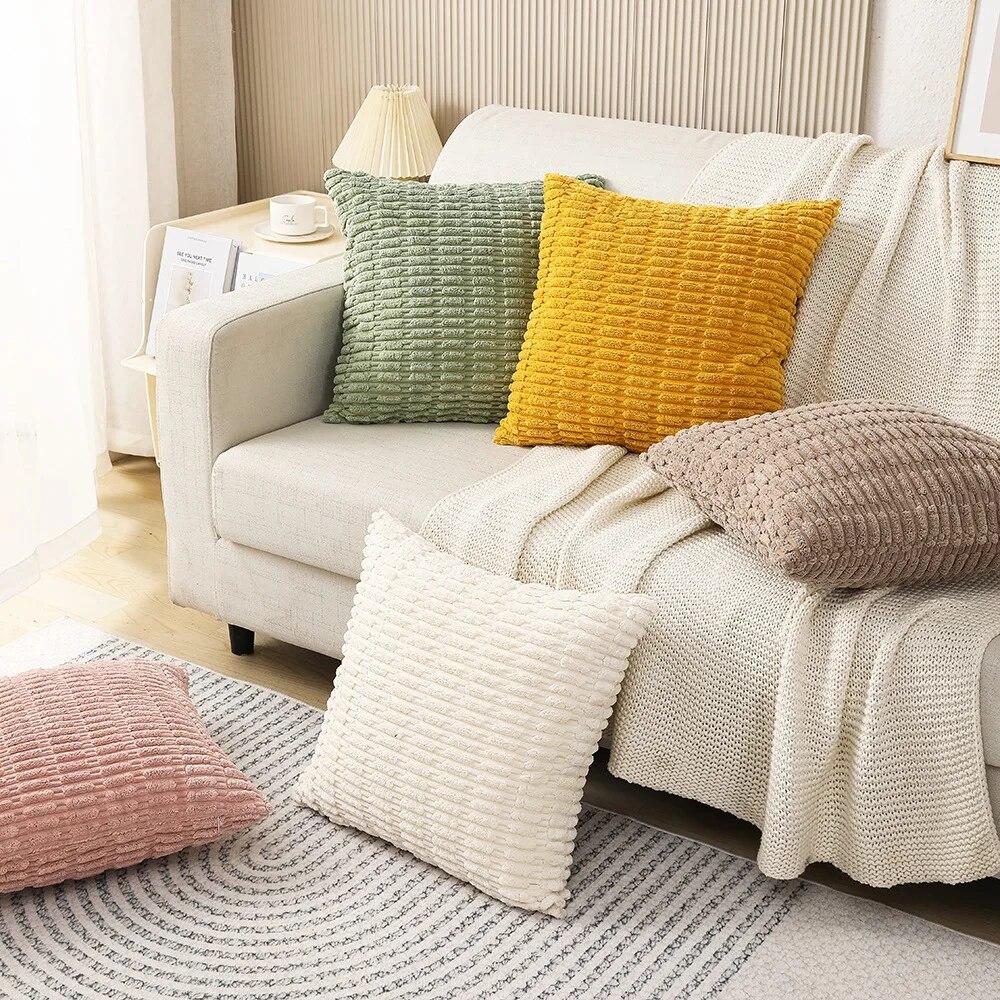 Corduroy Boho Green Throw Pillow Cover18 Inch Striped Soft Cozy Cushion Cases for Couch Sofa Bedroom Living Room Home Decor