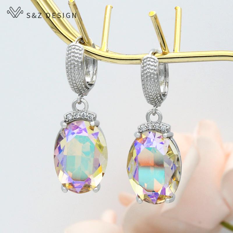 Fashion Large Oval Crystal Drop Earrings For Women Wedding Elegant Rose Gold Color Cubic Zirconia Eardrop Jewelry