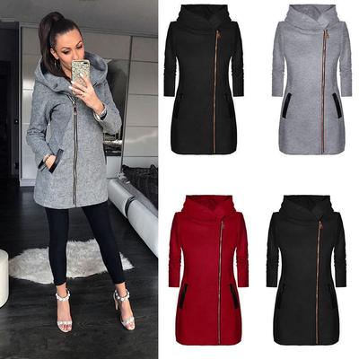 Women's Fashion Side Zipper Fleece Lined Hooded Jacket Sweatshirt