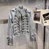 DRIPX Autumn New Fashion Metal Buckle Design Shoulder Strap Denim Short Jacket For Women High Street Coat Female