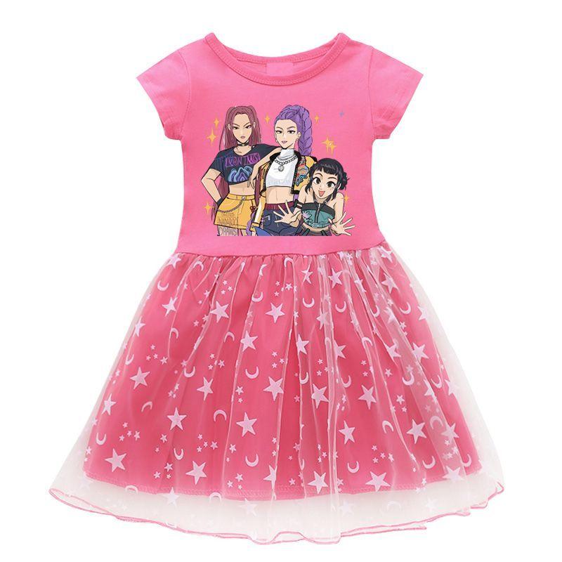 

Cute Kpop Witch Hunt Dress for Children, Summer Girl Short-sleeved Princess Dress 150 розы красного