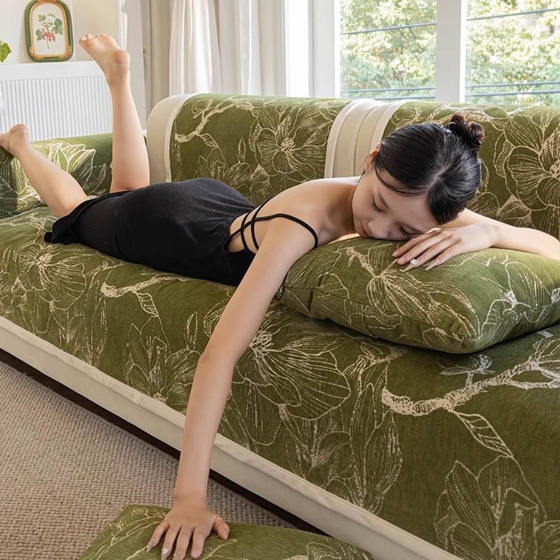 Living Room Sofas Non-slip Flowers Chenille Sofa Cushion Couch Covers Mat Slipcover Funda Sofa Mats