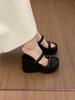 Fashion Summer Women Narrow Satin Ribbon Platform Wedge Heel Slipper Fairy Style Concise Open Toe Ladies Elegant Street Style High Heels