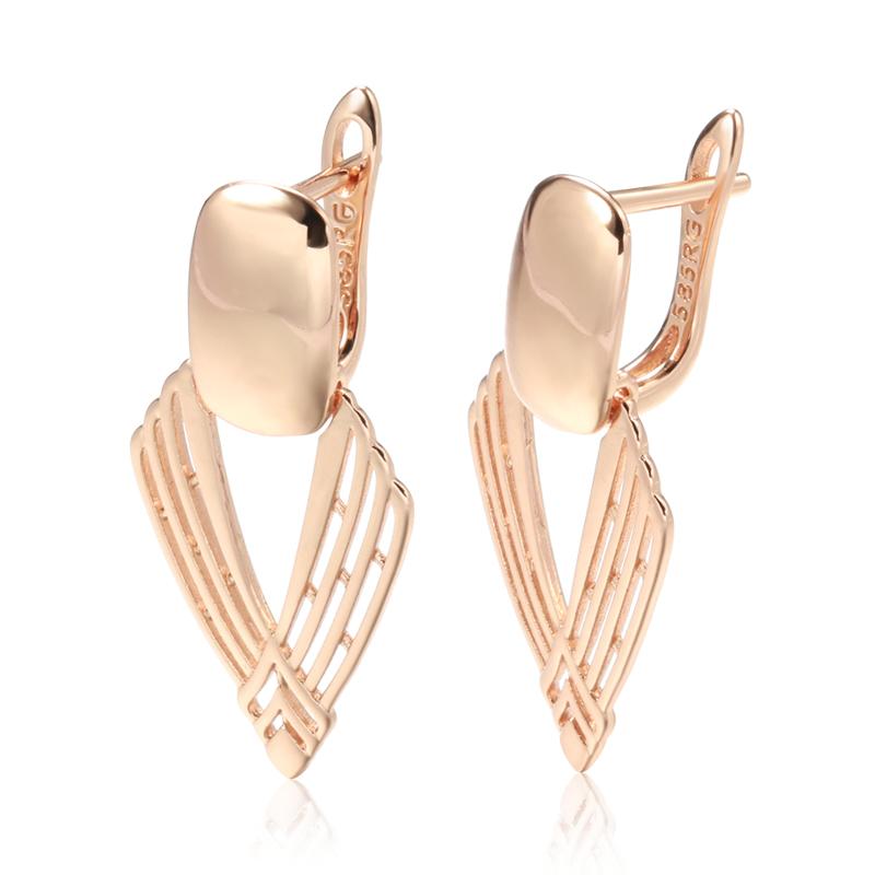 New Fashion Glossy Drop Earring For Women Unusual Geometry Hollow Rose Gold Color Ethnic Bride Daily Fine Jewelry