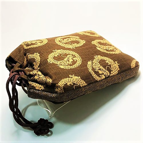 Maruzen Drawstring Bag with Gusset, Shingen Bag, Maruryu Design, Made in Japan, Brown, Approx. 28 x 20 x 4 cm