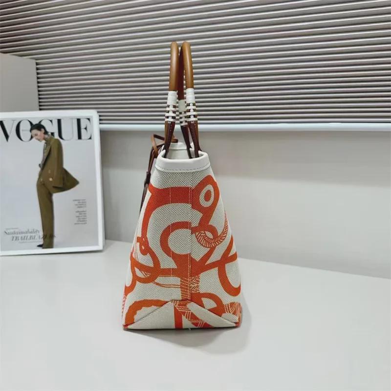 2024 High-End Women's Canvas & Leather Tote: Versatile, Large-Capacity, Handheld or Shoulder Bag