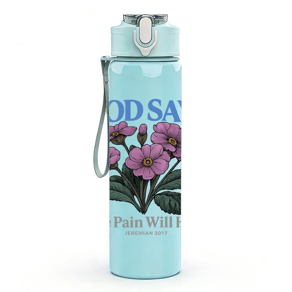 1PC God Says Purple Flower 750ml Color Plastic Sports Water Bottle Leakproof Flip Straw Lid Suitable for Sports Office Home Use