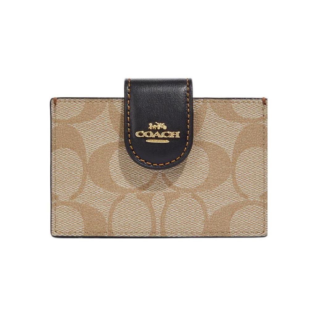 Coach Card Case 11 Classic Monogram Snap Closure Coated Canvas And Leather Mini Women Card Case Light-Khaki CC846-IMUOH