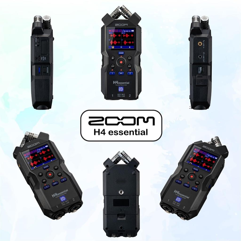 Zoom H4n Essential Handheld Recorder Bundle with Accessory Pack 32GB MicroSD Card 2 XLR Cables 4 AA Batteries and Charger