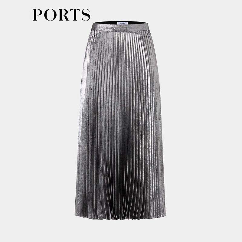 PORTS Women's Grey Pleated Midi Skirt