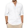 Cotton Linen Shirts for Men Casual Shirts Lightweight Long Sleeve Henley T Shirt Solid Color Long Sleeve Tops Roll Up