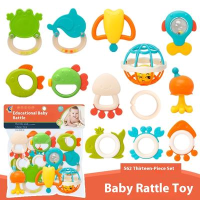 Infant and Toddler Chewable Teether Rattle Set 0-1 Year Old Baby Soft Rubber Hand Grip Ball Bag Rattle