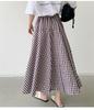 Long Frill High Checkered Elastic Office Multiple Colors [JINJUDUO] Women's A-Line Skirt, Waist, Pattern, Waistband, 100% Cotton, Cute, Casual,