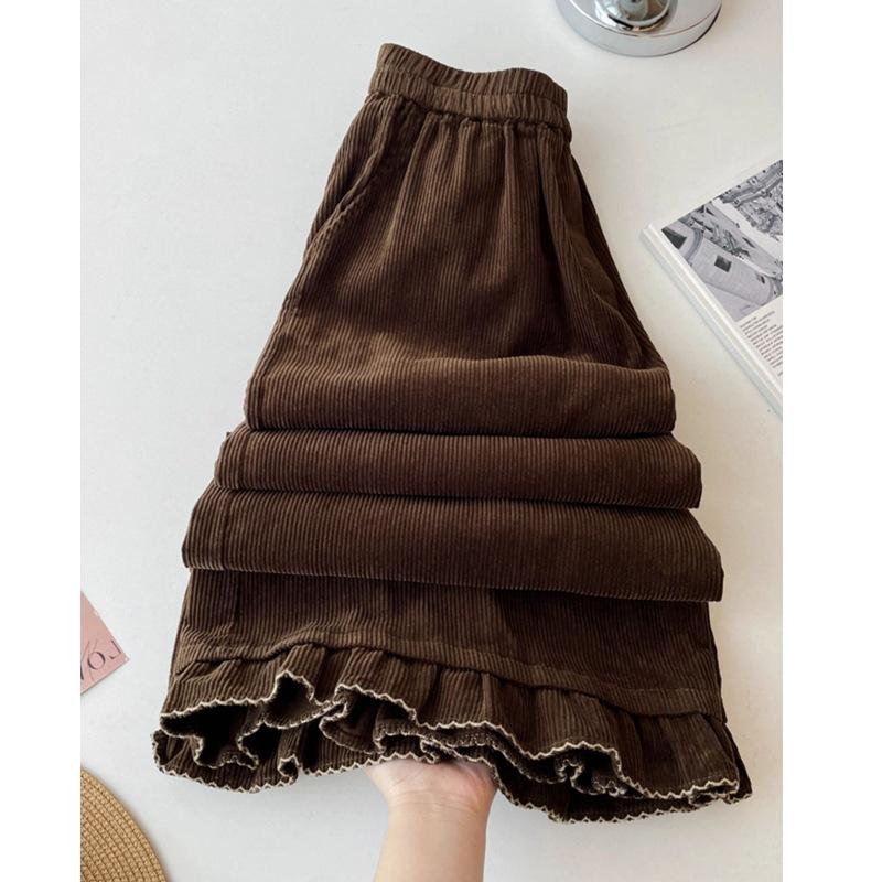 16-Hole Au Li Velvet Plus Size Retro Ruffled Wide-Leg High-Waisted Slimming Trousers - Autumn 2025