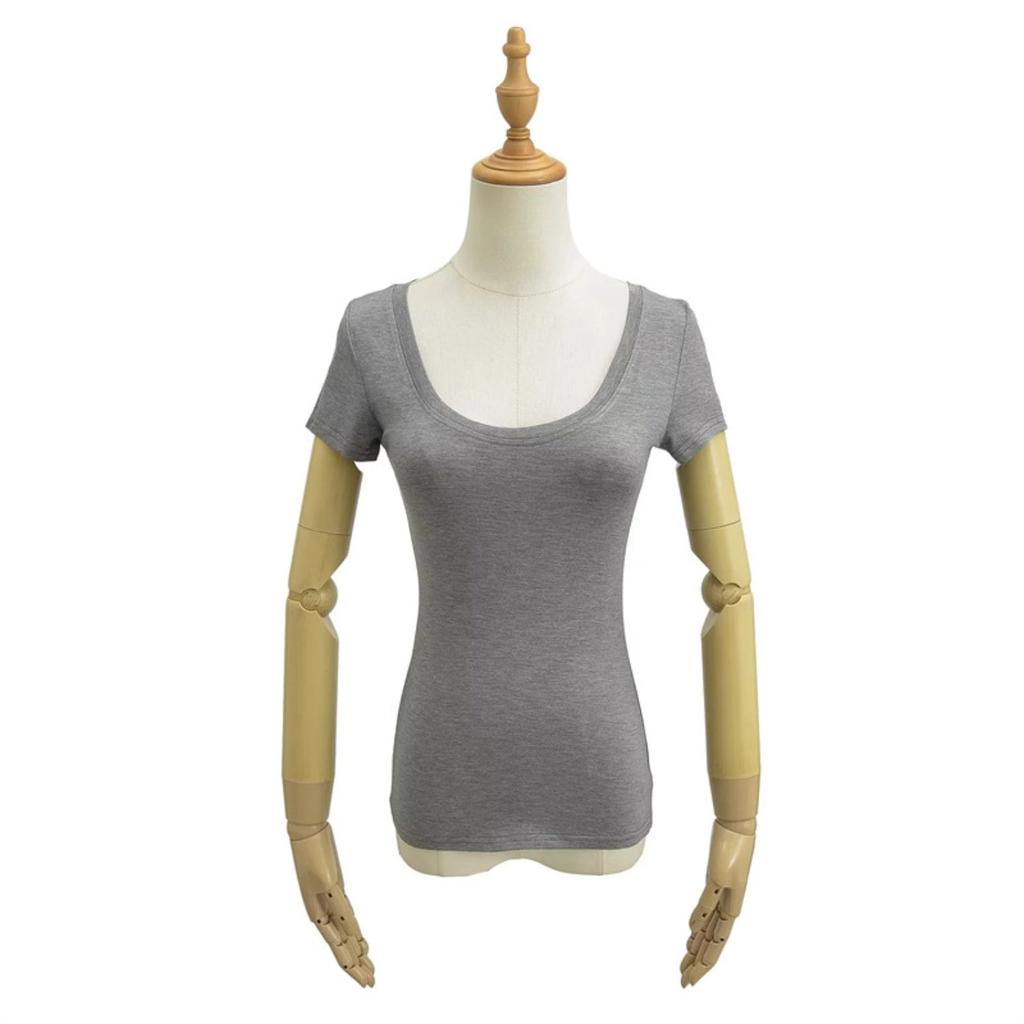 Women's Scoop Neck Short Sleeve T Shirt Slim Fit Solid Color Basic Casual Tee Top