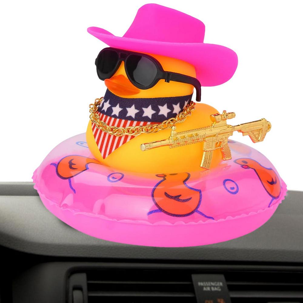 West Cowboy Car Ornaments Yellow Rubber Duck Interior Dashboard Decor Cute Mini Duck Decoration Car Interior Accessories