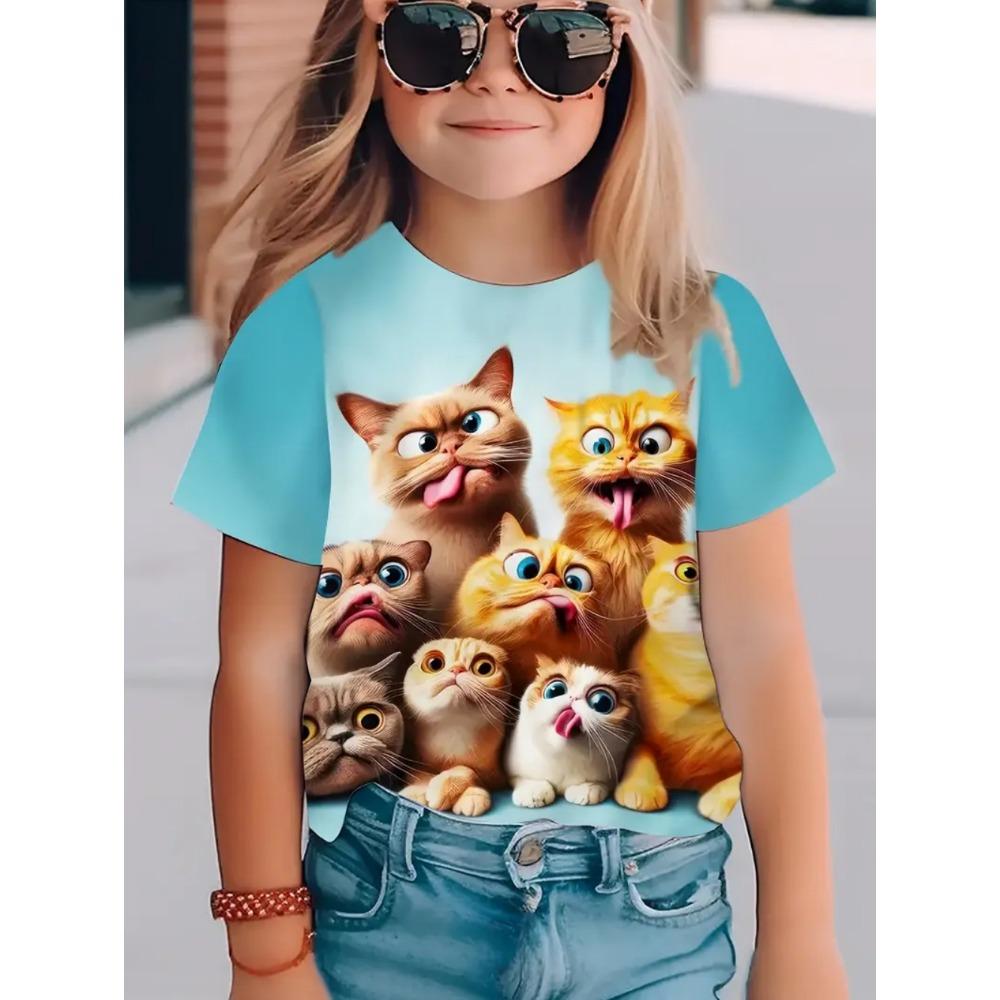 T-Shirts für Kinder Mode Schlichtes Styl Rundhals Kurzarm T-Shirt Lässig Vintage Outdoor Schnelltrocknendes T-Shirt für Mädchen