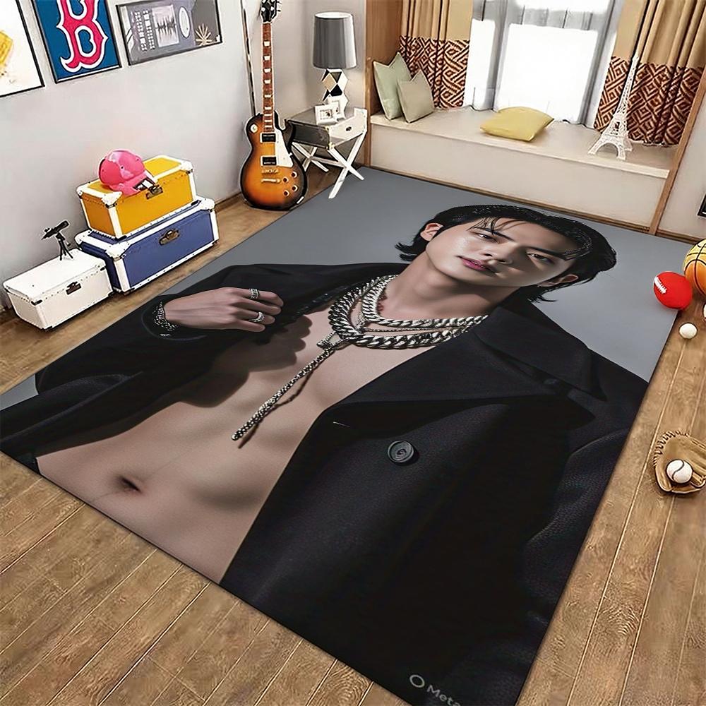 Idol Jin Stylish Black Fashion Indoor Rug Soft Texture Nonslip Carpet For Bathroom Kitchen Home Party Decor Valentine'S Day Gift