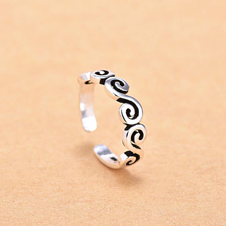 Qiaolanxuan Retro Xiangyun S-Shaped Thai Silver Wave Ring for Women
