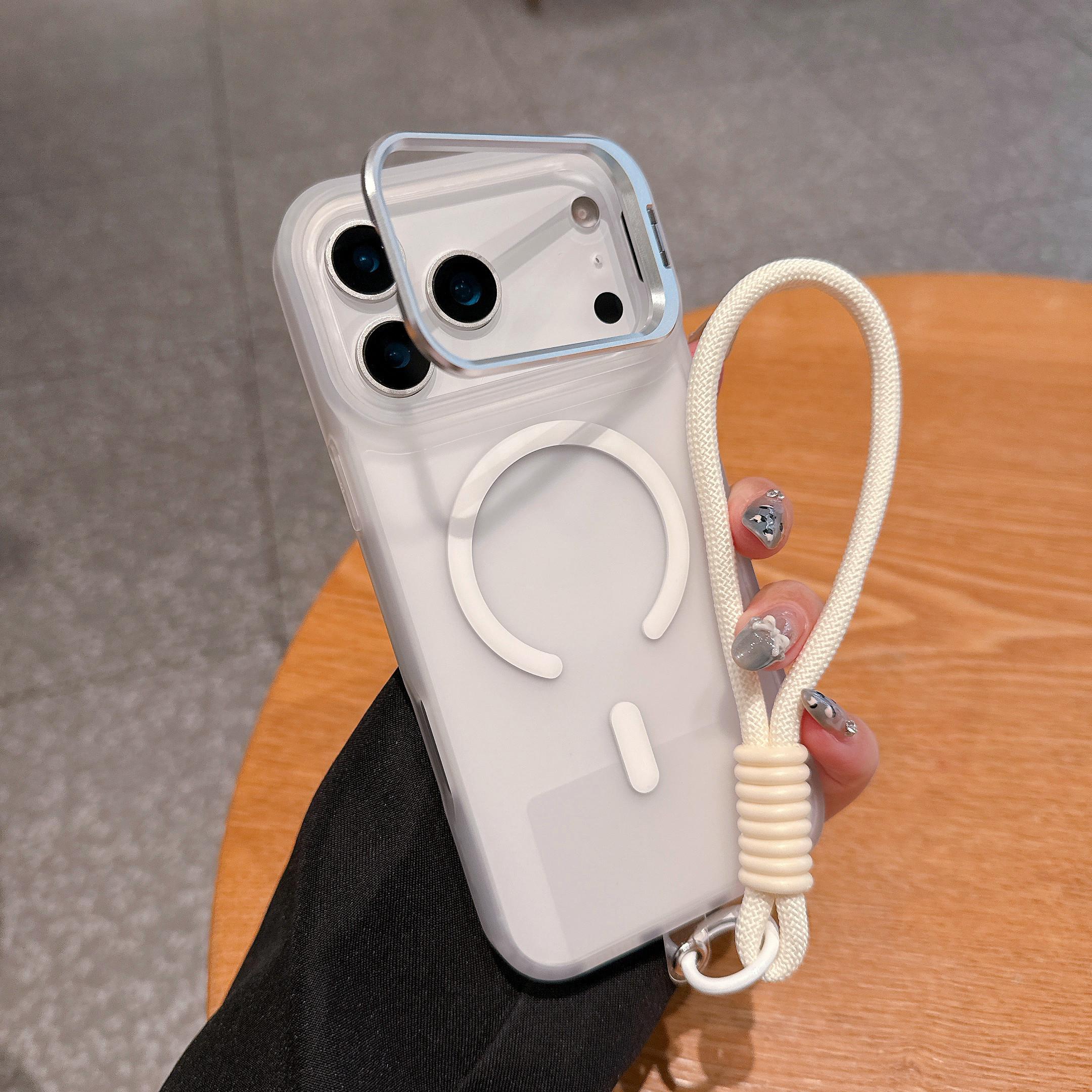 

Wrist Strap Matte Lens Holder Case For iPhone 17 Air 16 15 14 Plus 13 12 11 Pro Max Mini For Magsafe Magnetic Lanyard Hard Cover iPhone 13 mini