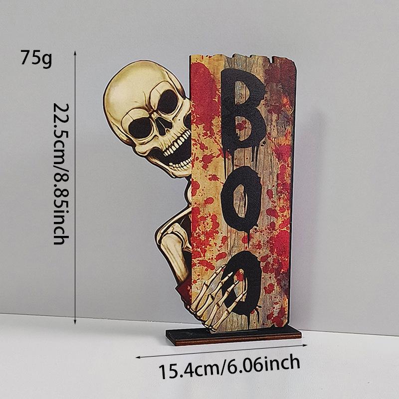 1pcs Vintage Halloween Wooden Decorations - Gothic Cross Ghost Desktop Ornament For Spooky Party Creative Home Decor