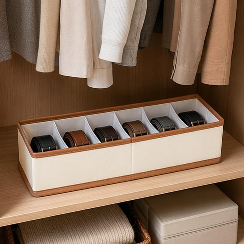 Scatola portaoggetti organizer per cinture a 6/12 scomparti, stile pelle, organizer per cassetti dell'armadio per cinture, cravatte, sciarpe, accessori