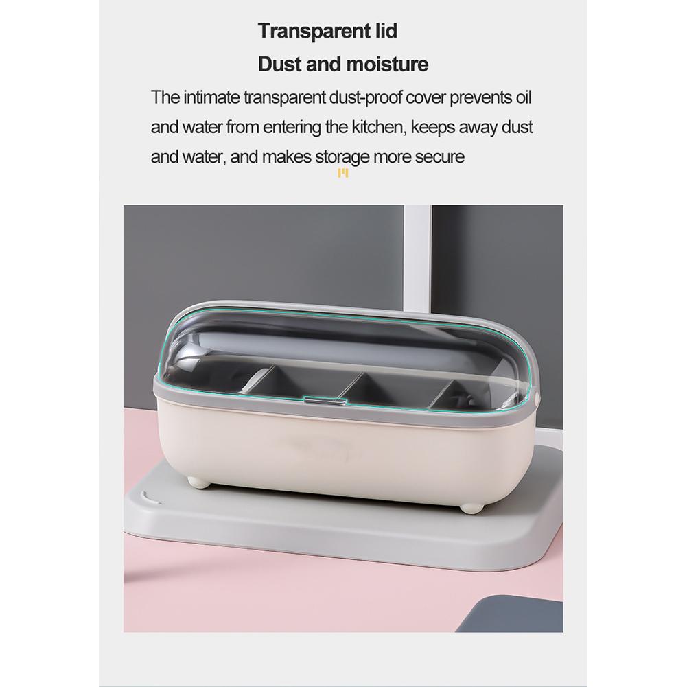 Transparent Dust-proof Cover Kitchen Storage  Box 4-compartment Seasoning Box Hollowed Bottom Chopstick Storage Box Kitchenware