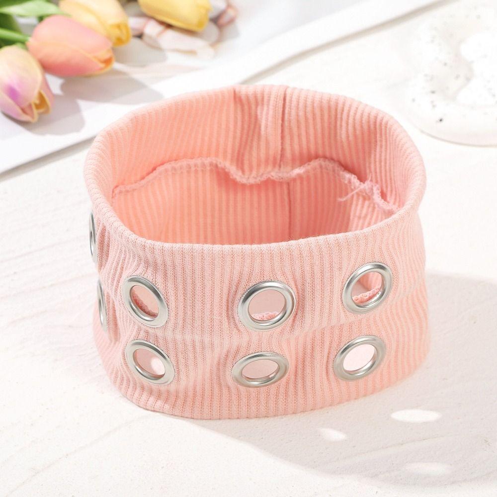 Metal Eyelets Punk Headwrap Wide Elastic Hollowed Out Eyelets Headband Rock Head Band  Punk Girl