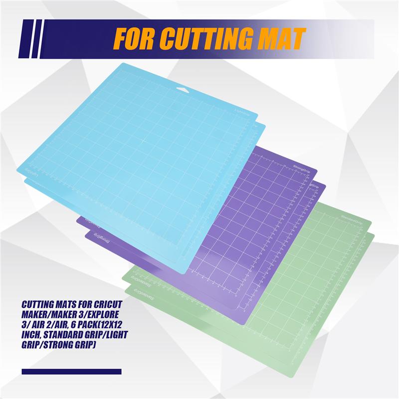 

AD23-Cutting Mats For Cricut Maker/Maker 3/Explore 3/ Air 2/Air, 6 Pack(12X12 Inch, Standard Grip/Light Grip/Strong Grip)